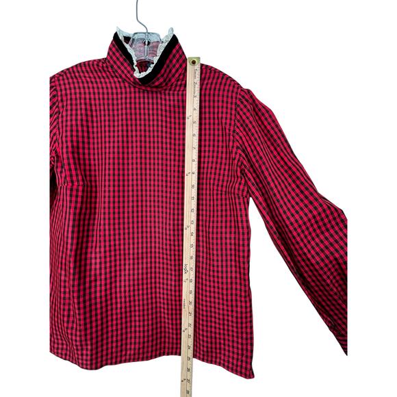 Vintage High Collar Taffeta Gingham Blouse Coquette Prairie Edwardian Medium - Picture 6 of 14